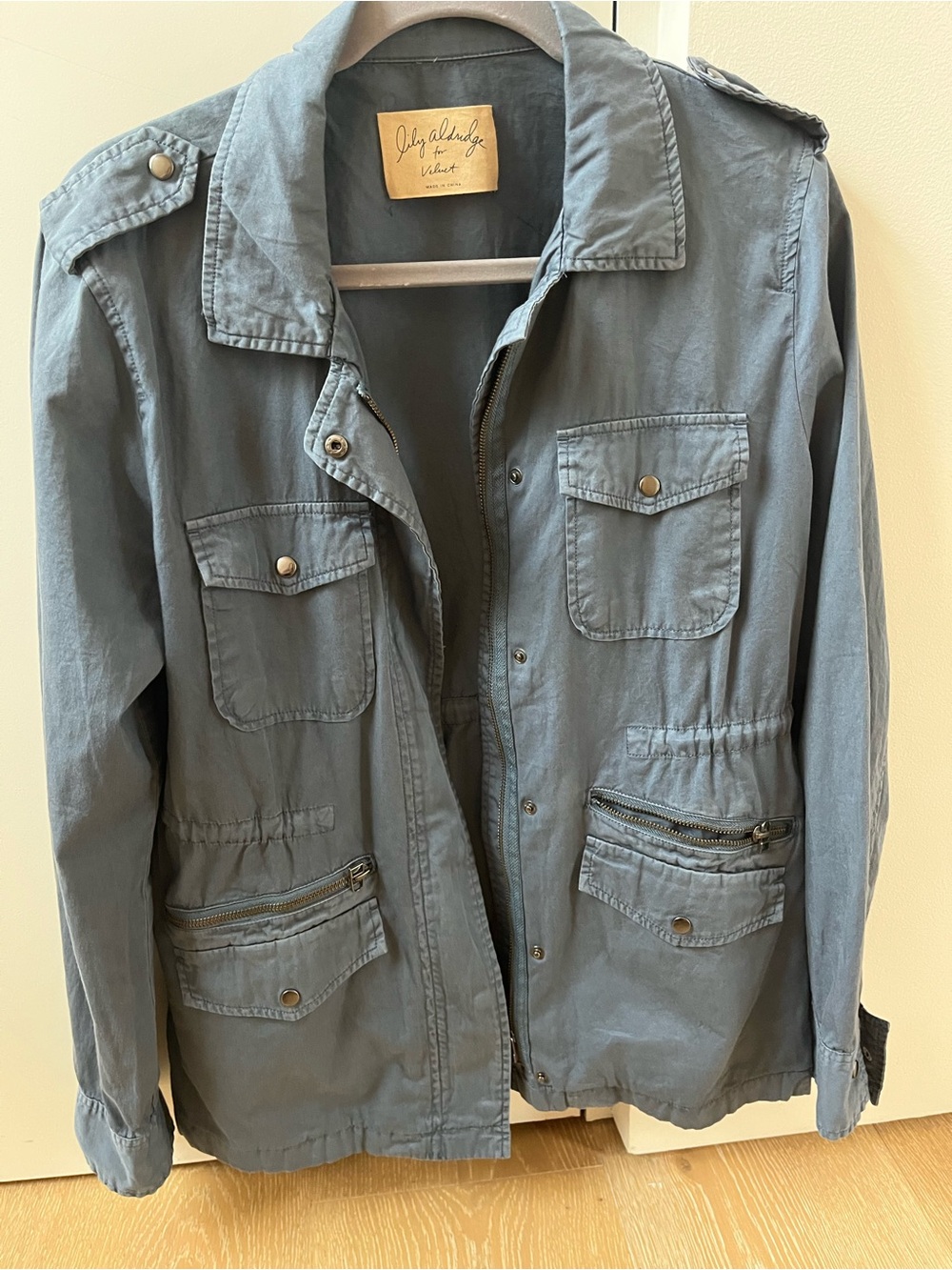 Velvet by Graham & Spencer Slate Blue Utility Jacket. Light layer.